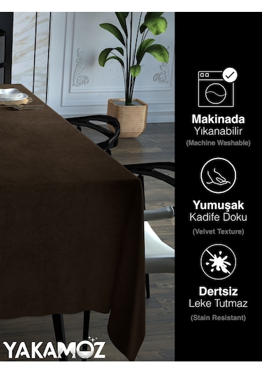 Çikola Kahvesi Kadife Dokulu Masa Örtüsü Dertsiz Velvet Touch Serisi Çikolata Kahvesi