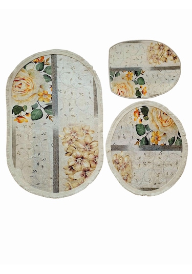 Dijital Baskılı 3 Parça Kaymaz Tabanlı Banyo Paspas Takım Sarı