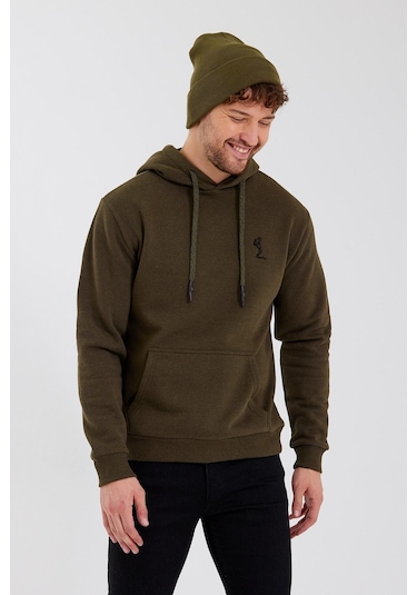 Polostate Erkek İskelet Nakışlı 3 İplik Sweatshirt Haki