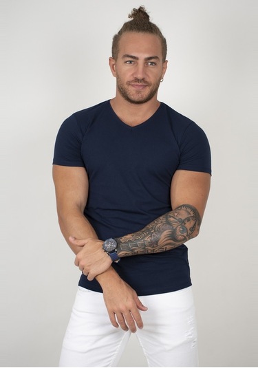 Deepsea Lacivert V Yaka Slim Fit Erkek Tişört 1801165 Lacivert