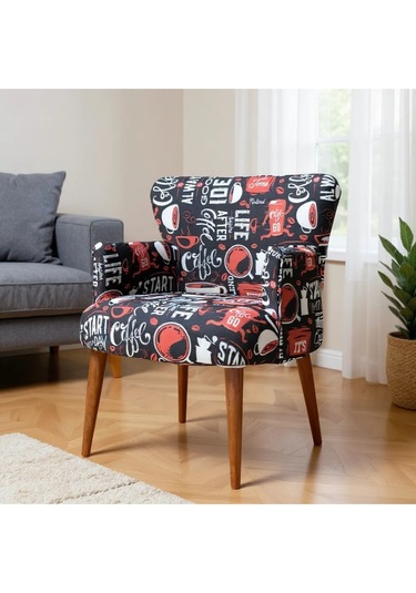 Roma Modern Tekli Koltuk Berjer - Dijital Baskılı Kumaş - Ahşap Ayak - Cafe Desen Cafe Desen