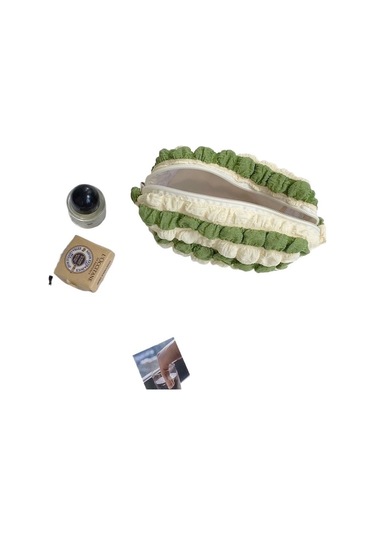 Büyük Kapasiteli Çizgili Desenli Kozmetik Çantası Ve Kalem Kutusu, Öğrenciler İçin Pratik Saklama Çantası, Renkli Blok Tasarım Yeşil