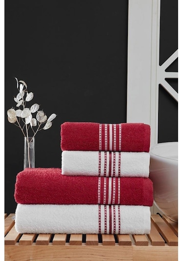 Elvin 4'lü Banyo Havlusu Seti 50x90 + 70x140 Cm Bordo