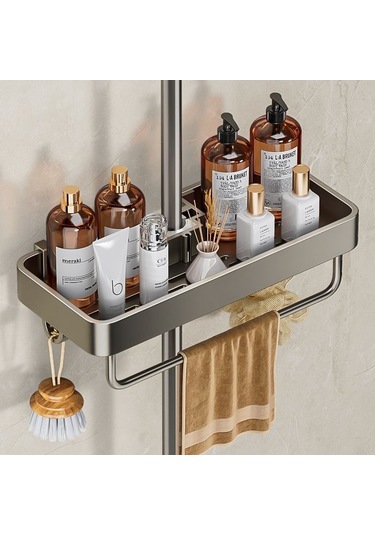 Mufunye Banyo Duş Rafı, Aluminyum Malzeme, Delme Yok Kurulum, Kaldırım Deseni, Ev/hotel Kullanıma Uygun, Siyah-gri, Tek Katlı Diğer