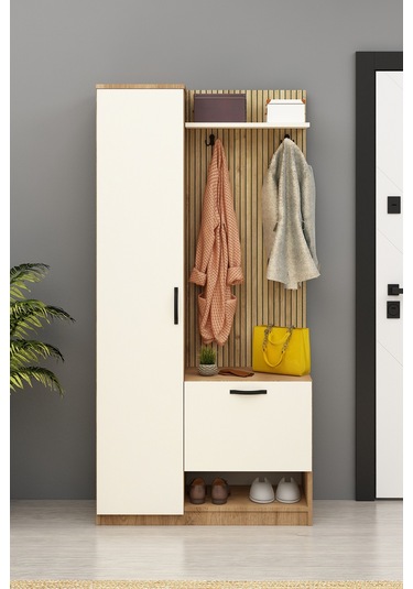 Lora Portmanto Tek Kapılı Vestiyer Ayakkabılık Meşe-aytaşı Meşe Aytaşı