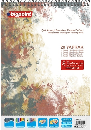 Bigpoint 35x50cm Çok Amaçlı Sanatsal Resim Defteri - 20 Yaprak