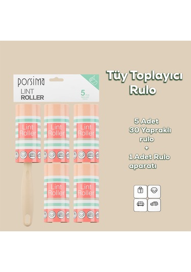 Porsima 3104 Kedi Köpek Tüy Toplayıcı Rulo 4 Adet Yedek Rulo Krem