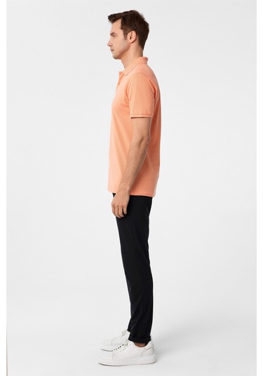 SÜVARİ Sütlü Kahve Slim Fit Armürlü Polo Yaka Tişört Sütlü Kahverengi