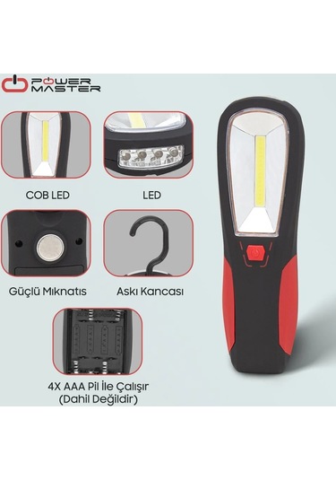 Askılı Çalışma Lambası Cob Led + 4 Led Mıknatıslı Kamp Işıldağı