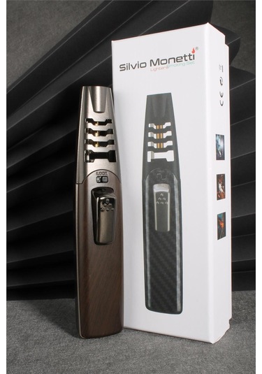 Silvio Monetti Kahverengi Renk Güçlü Ahşap Desen Metal Başlık Pürmüz Gazlı Çakmak 24csm898mr03