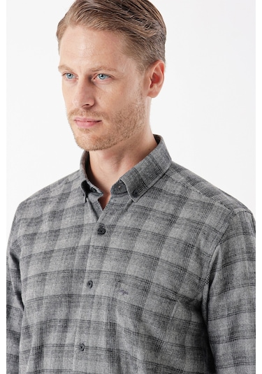 Siyah Uzun Kollu Ekoseli Gabardin Sert Yaka Cepli Casual Comfort Fit Gömlek 1004235113-siyah Siyah