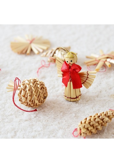 Gajeena Kutup Yıldızı Ve Kar Tanesi Figürlü Buğday Sapı Noel Ağaç Zırhlari - 16'lı 200g Noel Dekorasyon Malzemeleri Haki