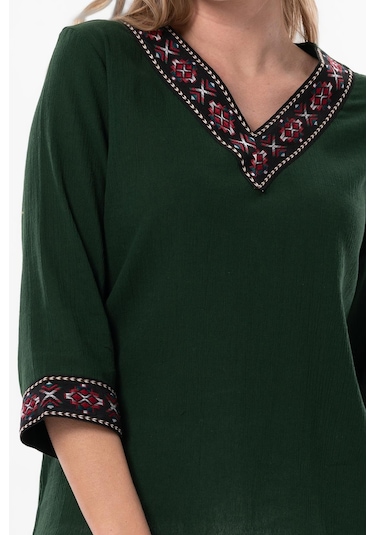 Truvakar Kol V Yaka Nakışlı Talya Şile Bezi Yazlık Bluz Yeşil Ysl-yeşil Yeşil