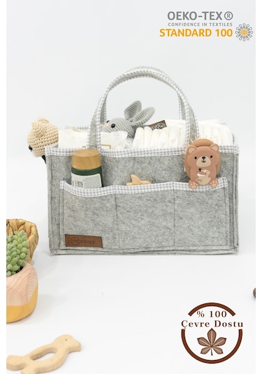 Mordesign Çok Amaçlı Kalın Keçe Anne Bebek Bakım Çantası Dolap İçi Organizer Scotch Serisi Gri