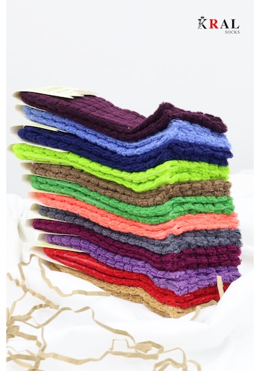 Kadın Kabartma Kışlık Ters Havlu 3 Çift Karma Renk Çorap Seti Çok Renkli