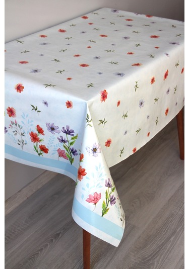 Elyaf Silinebilir Pvc Muşamba Masa Örtüsü Knrsuluçiçek Mavi