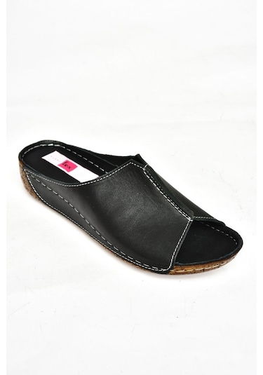 Fox Shoes P555064003 Siyah Hakiki Deri Kadın Terlik Siyah