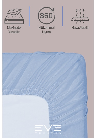 Eve Tekstil Fitted Yüksek Kaliteli Penye Kumaş Tek Kişilik Lastikli Çarşaf Mavi