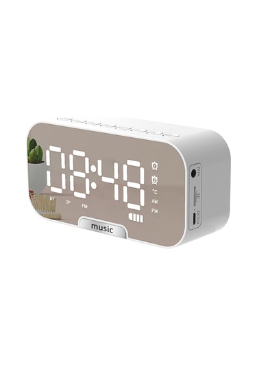 Yuntech01 Q5 Çok Fonksiyonlu Alarm Saat - Bluetooth Hoparlör, Fm Radyo, Sıcaklık Gösterici Ve Telefon Tutucu İle Dijital Led Ekranlı Taşınabilir Beyaz Dahili Pil