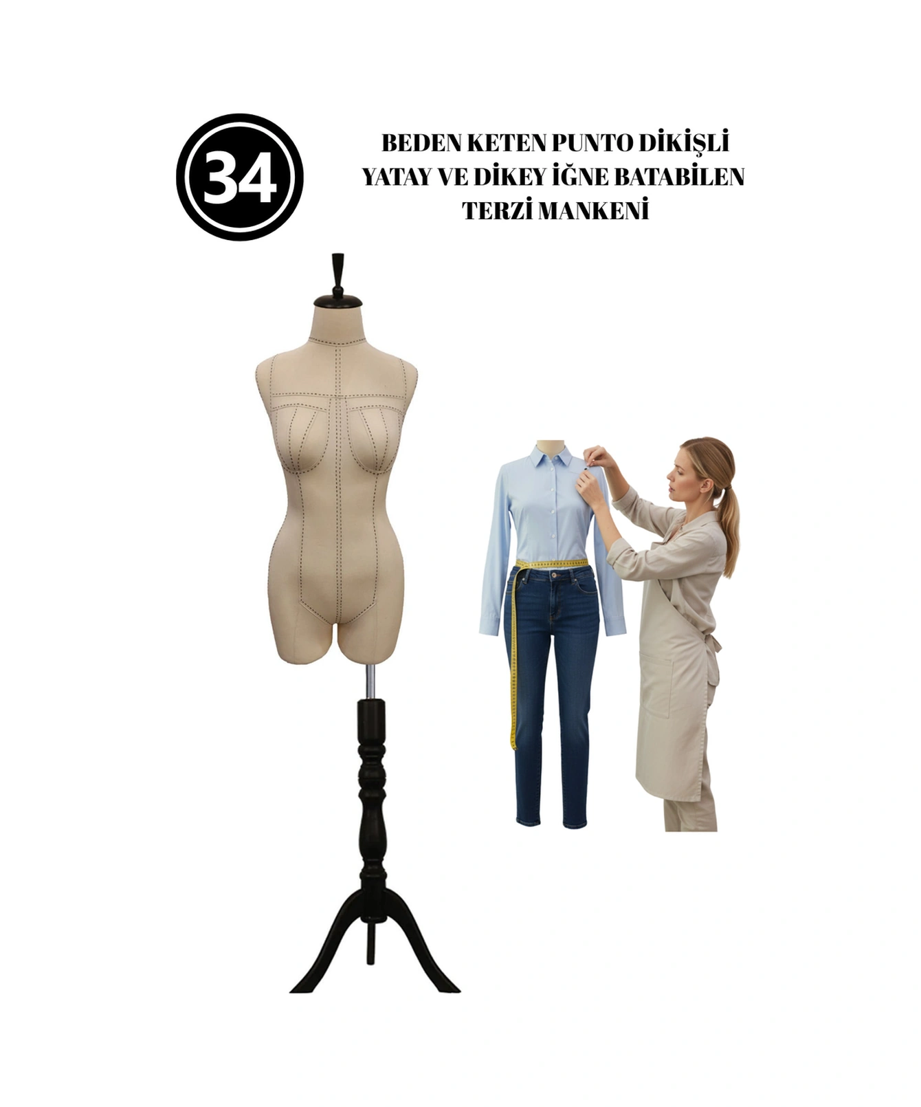 Özel Punto Kumaş - 34 Beden Pantolon Giyebilen İğne Batabilen Terzi Mankeni İst3