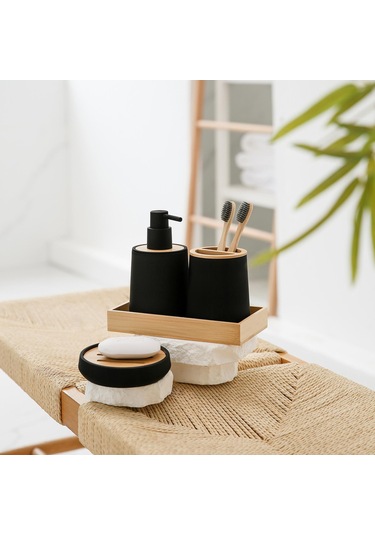Suntek Evler Için 4 Adet Banyo Aksesuarları Seti Dekoru, Siyah Siyah Diğer