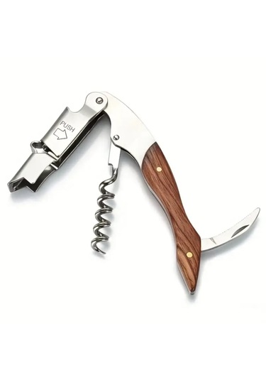 Atay Garage Tirbuşon Ahşap Saplı Paslanmaz Çelik Açık Kahverengi