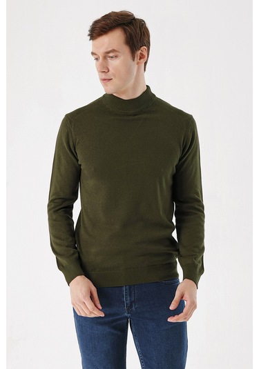 Basic Dinamik Fit Rahat Kesim Yarım Balıkçı Yaka Triko Kazak 99kc017002710 Haki