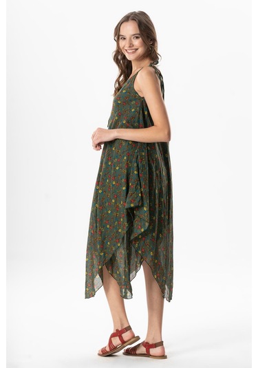 Askılı Vual Afrodit Midi Boy Yazlık Elbise Menekşe Yeşil 6239 Menekşe Yeşil