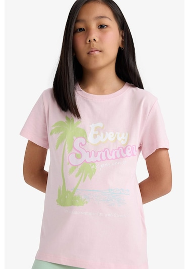 DeFacto Kız Çocuk Bisiklet Yaka Baskılı Kısa Kollu Tişört E0351A825SMPN47 Pembe DeFacto Kız Çocuk Bisiklet Yaka Baskılı Kısa Kollu Tişört E0351A825SMPN47 Pembe