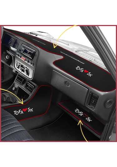 Tofaş Şahin Doğan Kartal Yüksek Torpido Halısı & Vites Konsol Yan Halı & Torpido Alt Sehpa Örtüsü Siyah