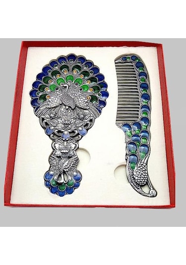 Cbtx Vintage Sap Peacock  İki Parçalı Taşınabilir Makyaj Aynası Bronz Peacock