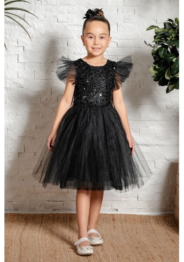 Tüllü Kız Çocuk Kpl Elbise Mnk0526 Siyah