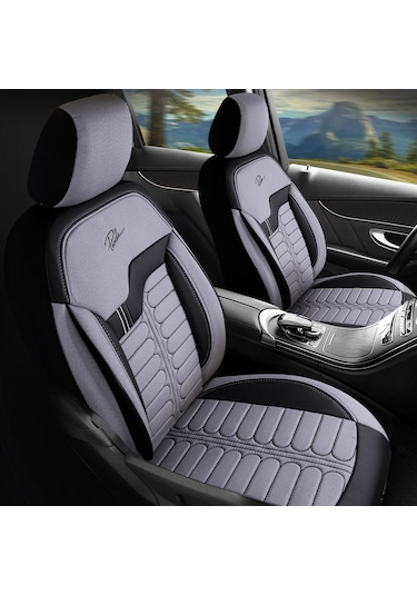 Panda Londra Serisi İngiliz Jakar Kumaş Oto Koltuk Kılıfı - Açık Gri - Siyah