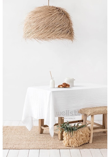 WellstilPremium Keten Masa Örtüsü  Beyaz