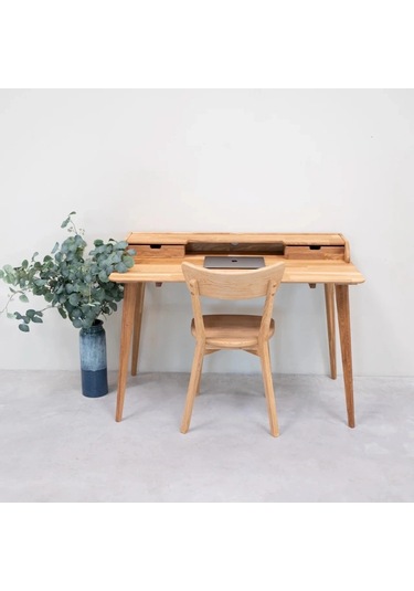 Nordic Mini Çekmece Detaylı Masif Ahşap Çalışma Masası Ceviz