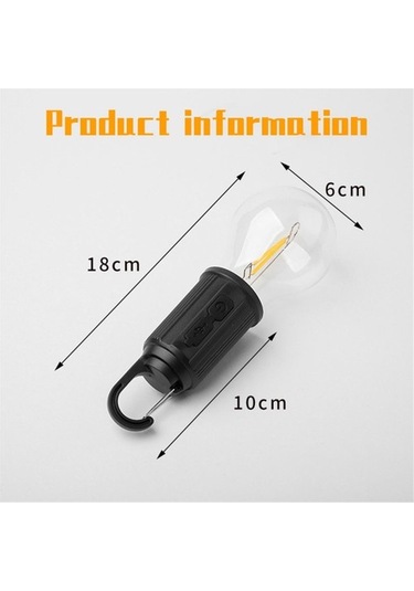 Szypzstore Kanca İle Dış Mekan Led Dize Işık 400mah Tip-c Usb Ampul 3 Mod Su Geçirmez Kamp Fener Asılı Çadır Işık-t03 E3ydhh Siyah