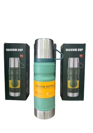 Thermohis 6158 Çelik Termos 3 Bardaklı Set Yeşil