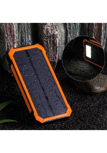 Dofolink 20000 Mah Turuncu Güneş Enerjili Power Bank - Dış Mekanlar İçin, Led Fenerli, İki Usb Portlu, Akıllı Telefonlar İçin