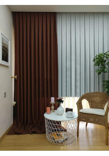 Evdepo Home Keten Sütlü Kahve Fon Perde Tek Kanat Sütlü Kahverengi