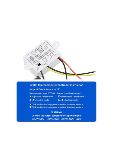 Jeehugo Xh-w3001 Mikrobilgisayarlı Sıcaklık Kontrol Cihazı -50 C/+110 C Aralığı, Led Ekranlı, 1m Su Geçirmez Sensör, 110-220v, Isıtma/soğutma Modu