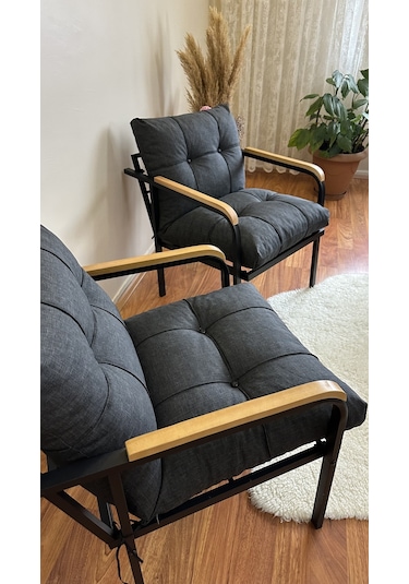 Modern Style Home Modern Avcılar Balkon, Bahçe, Cafe - Metal Kanepe Koltuk Takımı 2 Tekli Antrasit Modernk044 Antrasit