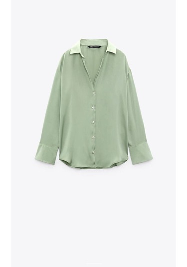 Saten Kumaş V Yaka Gömlek Su Yeşili SU YEŞİLİ