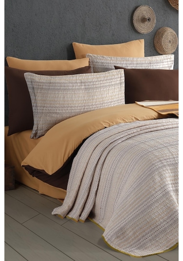 İn Line Çift Kişilik Yatak Örtüsü Seti - Bej