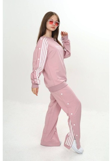 Unisex Çocuk 2 İplik Çıtçıtlı Alt&üst Eşofman Takımı %100 Pamuk Rahat Kalıp-299-eşt-0006 Pudra