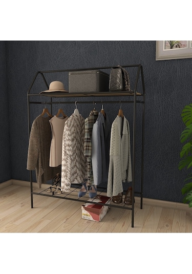 Home Hanger Siyah Elbise Askılığı Raflı New Design Konfeksiyon Askısı Siyah