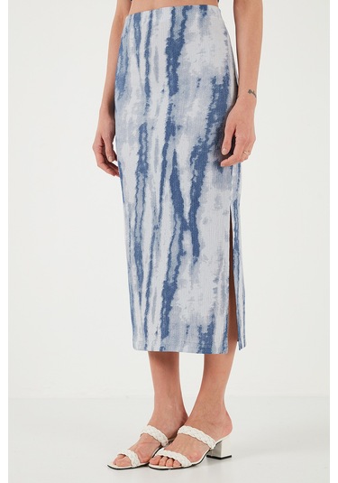 Lela Slim Fit Ip Askılı Yırtmaçlı Midi Alt-Üst Bayan Takım 5869021 Indigo