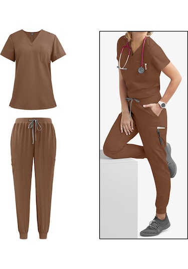 Suntek Hemşirelik Ovalama Seti V Yaka Hemşire Xxl-kahverengi