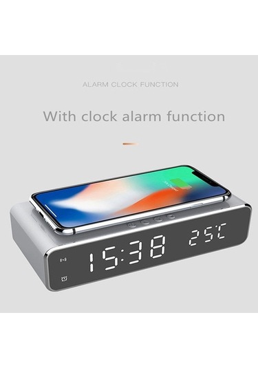 Rogfer W258 Saat / Sıcaklık Göstergeli Masaüstü Telefon / Kulaklık Kablosuz Şarj 5w Gümüş