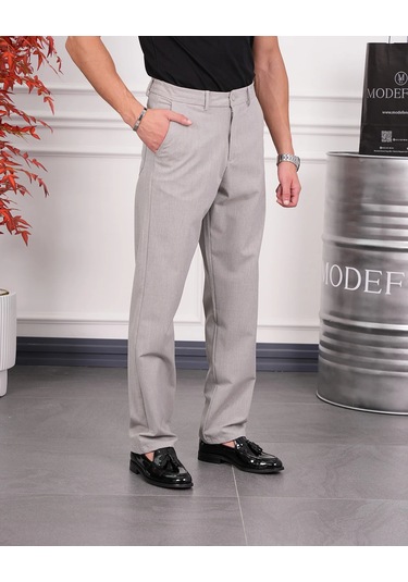Modefendi Baggy Kesim Düz Kumaş Pantolon Açık Gri