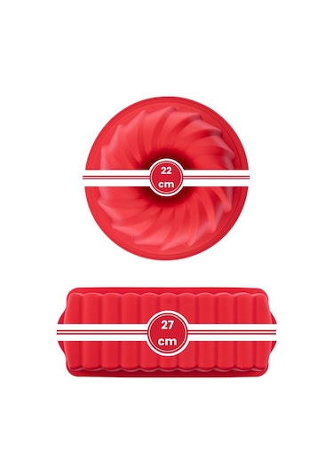 Silicolife 2 Li Silikon Kek Kalıbı Seti, Baton Kek Kalıbı Ve Burgu Kek Kalıbı Seti Yerli Üretim Kırmızı Kırmızı